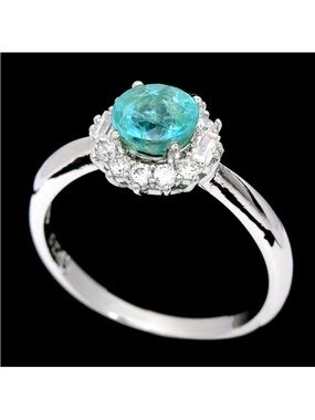 Stunning Natural Blue Apatite 7mm round cut 925 Sterling Silver Ring Size 9
